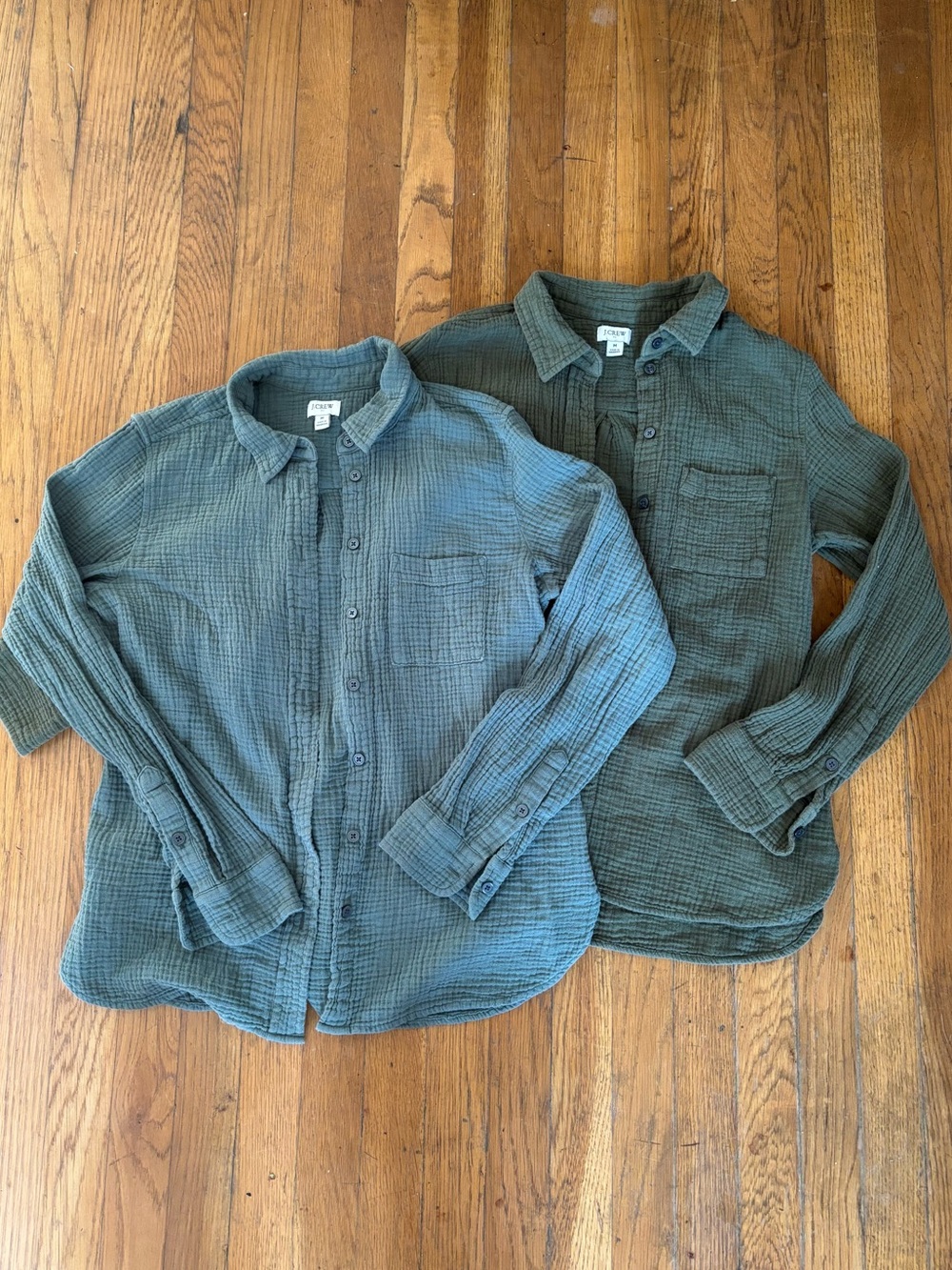 J. Crew 100% Cotton Gauze Button Down Bundle (2) in Sage Green and Olive Size Me